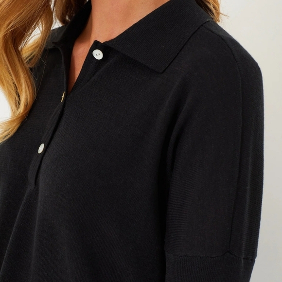 Tuckernuck Dark Green Clayton Knit Polo 3/4 Sleeves Linen Women Sz M/L - Picture 6 of 16